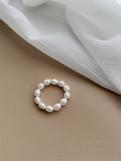 white Freshwater Pearl White Artisan Bead Fashion Ring