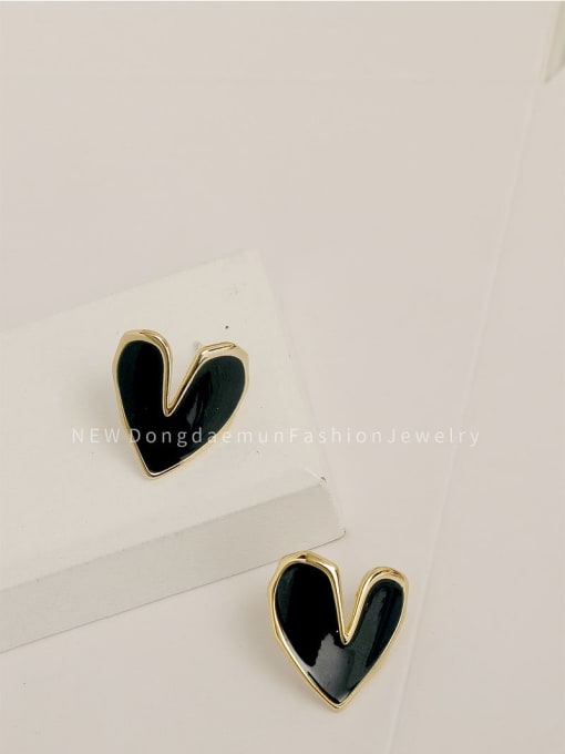 14k Gold Retro Blue Brass Enamel Heart Minimalist Stud Trend Korean Fashion Earring
