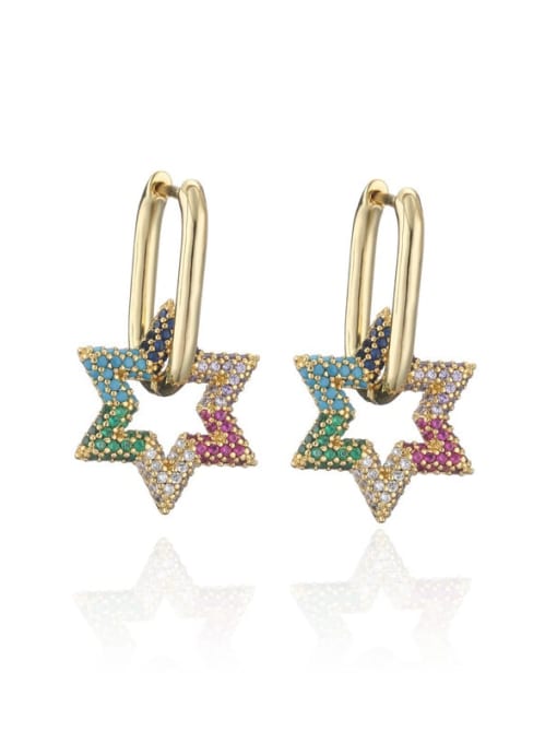 40621 Brass Cubic Zirconia  Vintage Five-pointed star Huggie Earring