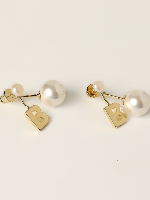 HYACINTH Brass Imitation Pearl Letter Vintage Drop Trend Korean Fashion Earring 2