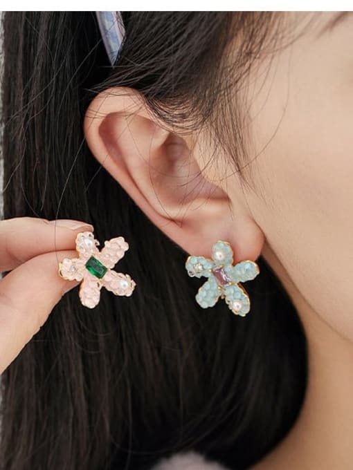 Five Color Brass Cubic Zirconia Enamel Flower Cute Stud Earring 1