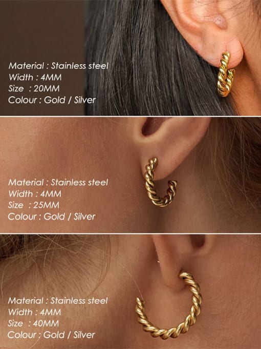 Desoto Stainless steel Geometric Minimalist Twist C Shape Stud Earring 2