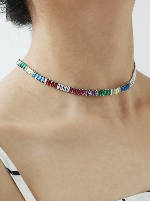 TINGS Brass Cubic Zirconia Rainbow Vintage Necklace 1