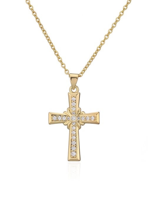 20695 Brass Cubic Zirconia Cross Vintage Regligious Necklace