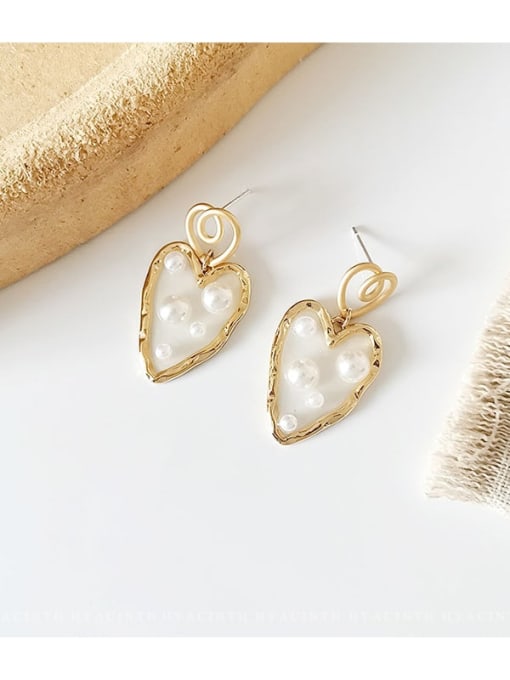 14K gold Copper Imitation Pearl Heart Dainty Drop Trend Korean Fashion Earring