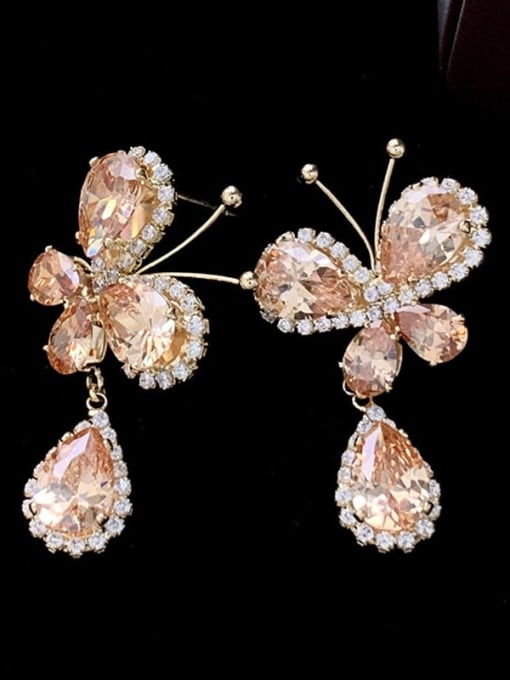SUUTO Brass Cubic Zirconia Multi Color Flower Luxury Cluster Earring 2