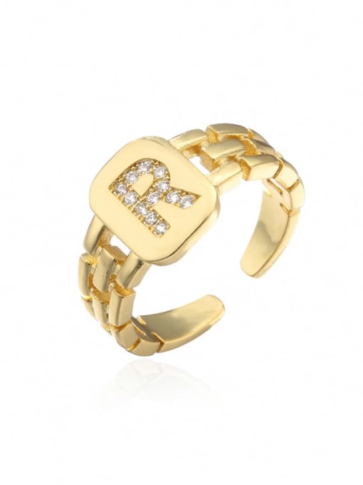 R Brass Cubic Zirconia Letter Vintage Band Ring