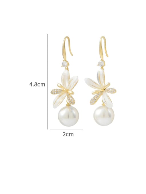YOUH Brass Imitation Pearl Flower Dainty Drop Earring 2