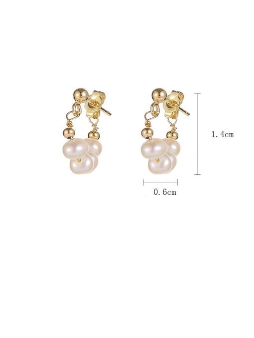 YOUH Brass Freshwater Pearl Geometric Dainty Stud Earring 2