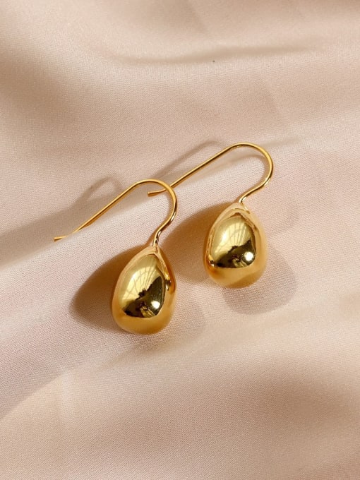 18k  gold Brass Smooth Water Drop Minimalist Hook Earring