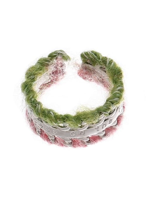 Pink green yarn style Brass Cotton thread Geometric Hip Hop Band Ring