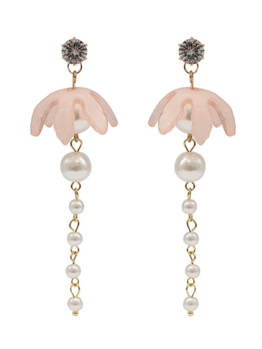 Light pink Copper Imitation Pearl Acrylic Tassel Cute Threader Trend Korean Fashion Earring