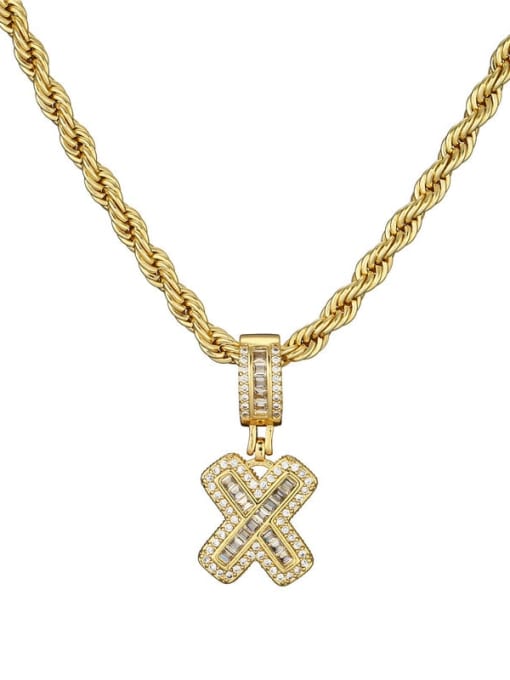 X Brass Cubic Zirconia  Vintage Letter Pendant Necklace