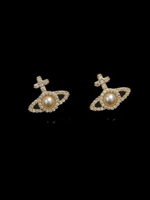 16K gold Brass Cubic Zirconia Geometric Dainty Stud Earring