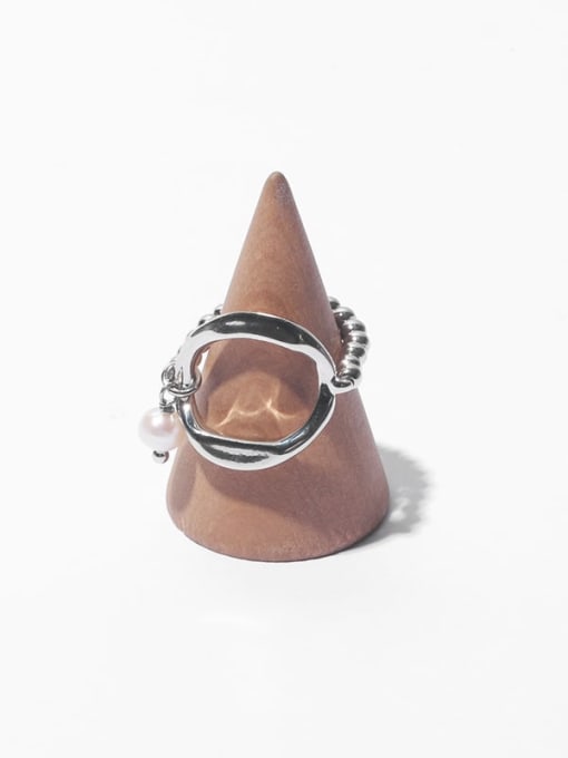 Beaded ring (adjustable) Brass Imitation Pearl Geometric Vintage Band Ring