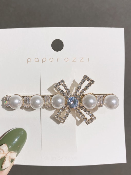 Personalized crossover hairpin Alloy Dainty bow tie duckbill clip Imitation Pearl Hair Barrette