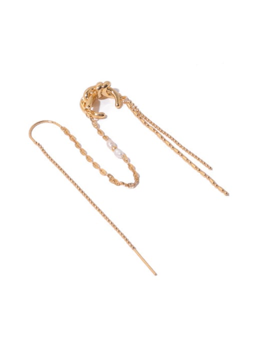 Gold (Single-Only One) Brass Freshwater Pearl Tassel Hip Hop Single Earring(Single-Only One)