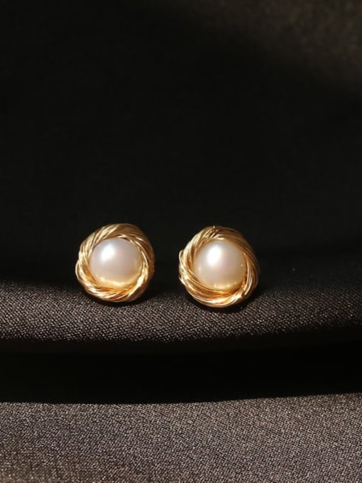 ACCA Brass Imitation Pearl Geometric Minimalist Stud Earring 1