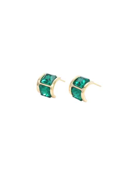 YOUH Brass Cubic Zirconia Green Geometric Vintage Stud Earring