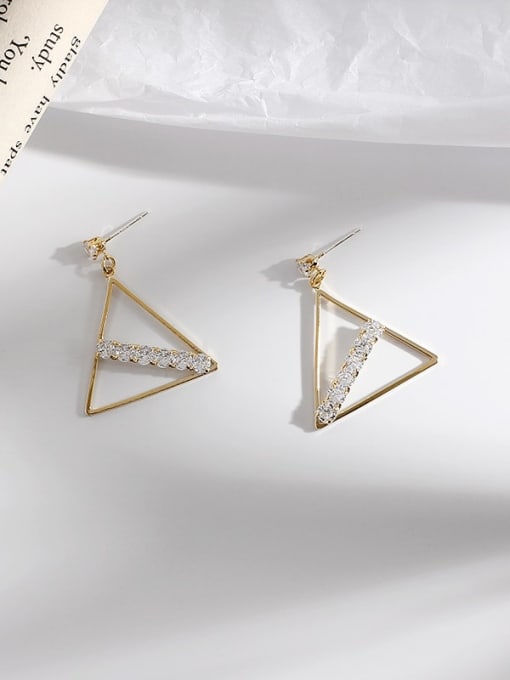 gold Copper Cubic Zirconia Triangle Minimalist Stud Trend Korean Fashion Earring