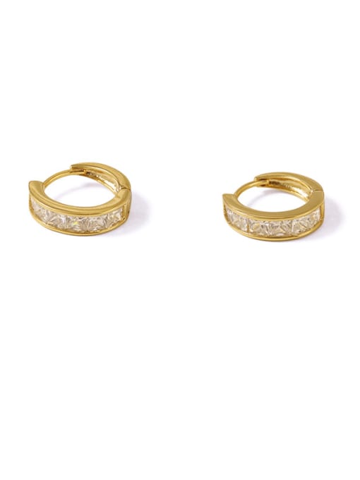 golden Brass Cubic Zirconia Geometric Dainty Huggie Earring