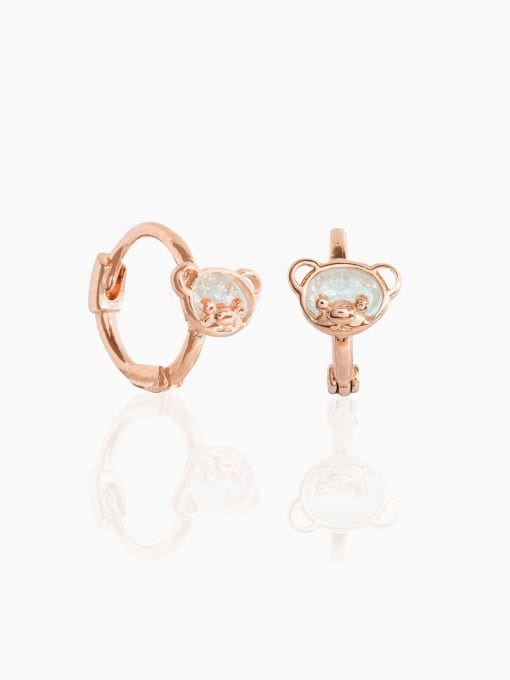 rose gold Brass Opal Bear Cute Huggie Earring