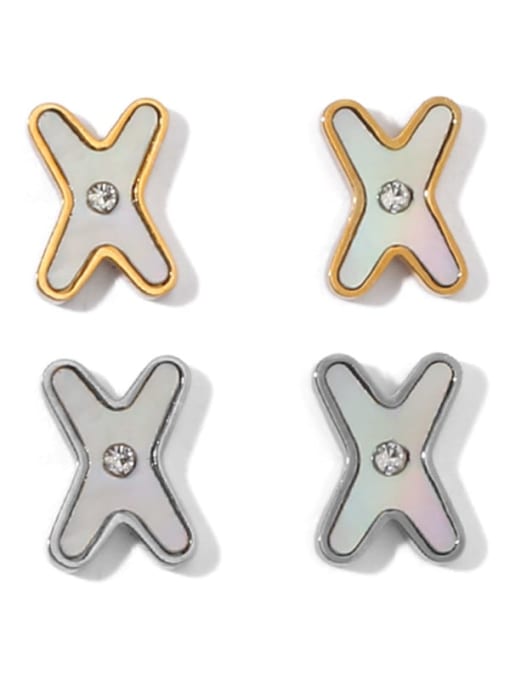 Five Color Brass Shell Letter Minimalist Stud Earring 3
