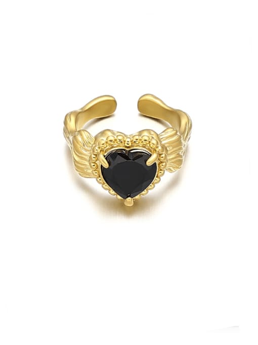 Black Zircon Heart Brass Obsidian Heart Vintage Band Ring