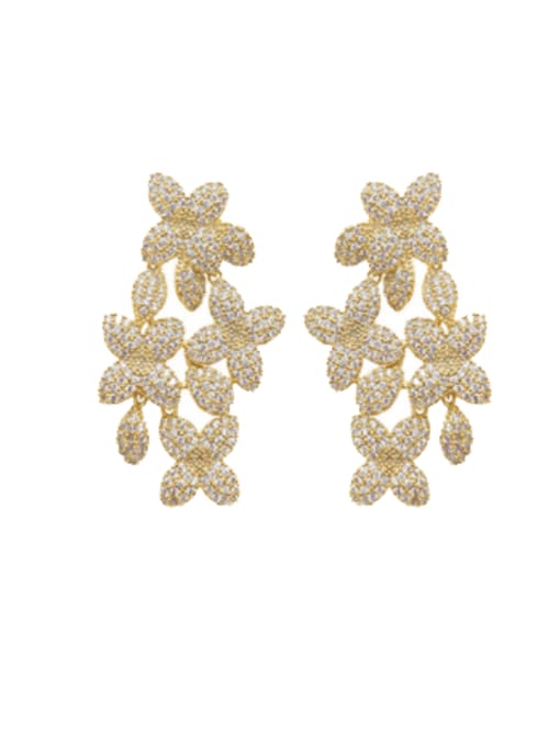 OUOU Brass Cubic Zirconia Flower Statement Cluster Earring
