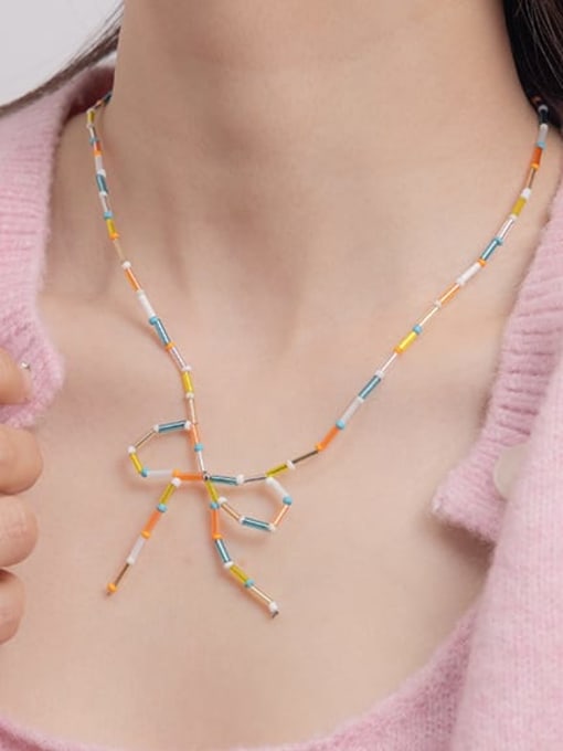 ACCA Brass Bowknot Trend Colorful Glass Tube Beads  Necklace 2