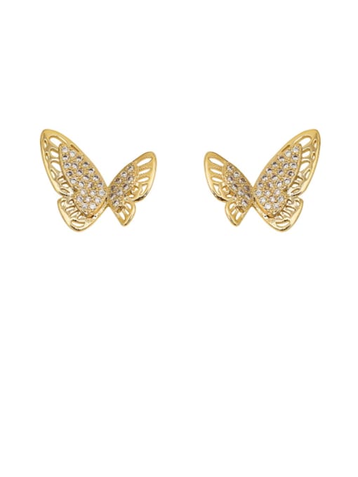14k GOLD Copper Rhinestone Hollow Butterfly Minimalist Stud Trend Korean Fashion Earring