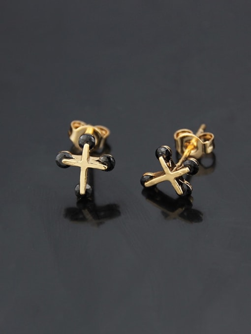 renchi Brass Cubic Zirconia Cross Minimalist Stud Earring 3
