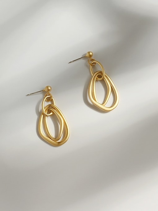 matte gold Copper Hollow Geometric Minimalist Drop Trend Korean Fashion Earring