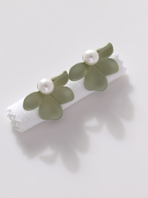 14k Gold Brass Imitation Pearl Enamel Flower Minimalist Stud Earring