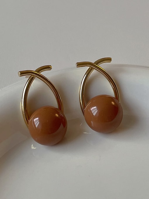 Coffee color Brass Resin Geometric Vintage Stud Earring