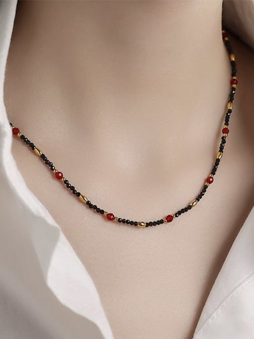 Five Color Brass Natural Stone Geometric Hip Hop Beaded Necklace 2