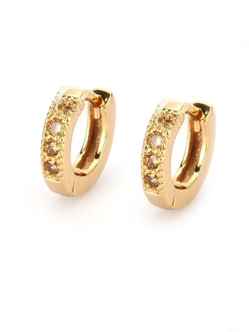 Gold Plated champagne Brass Cubic Zirconia Round Minimalist Hoop Earring