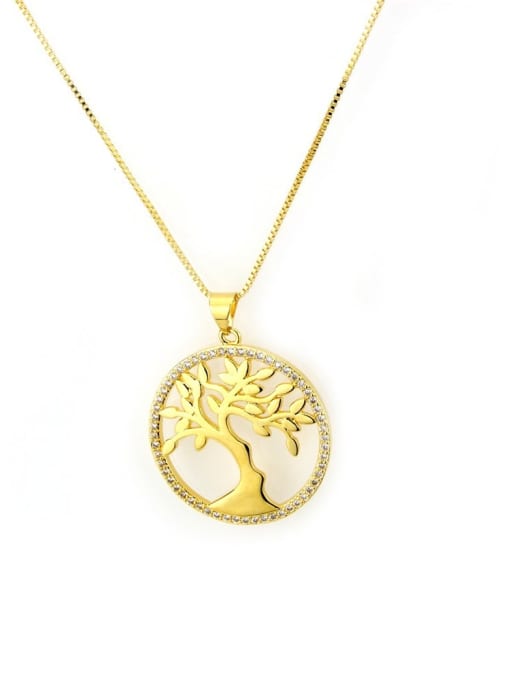 renchi Brass  Hollow Round Minimalist tree Pendant Necklace 3