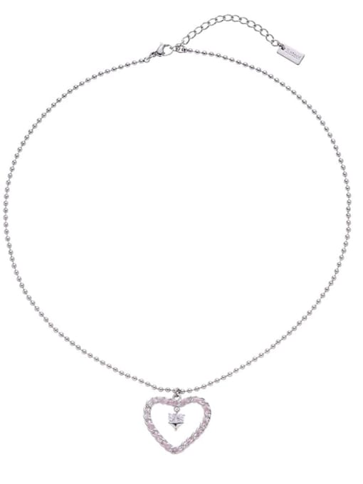 Love pendant necklace Brass Cubic Zirconia Heart Minimalist Beaded Necklace
