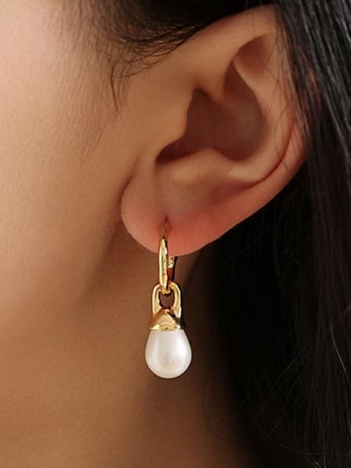 Five Color Brass Imitation Pearl Water Drop Minimalist Drop Earring 1