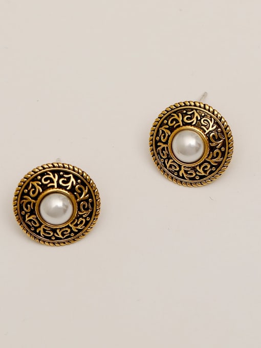 Gujin Brass Imitation Pearl Geometric Vintage Stud Trend Korean Fashion Earring