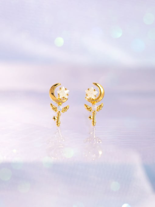COLSW Brass Cubic Zirconia Star Moon Cute Stud Earring 3