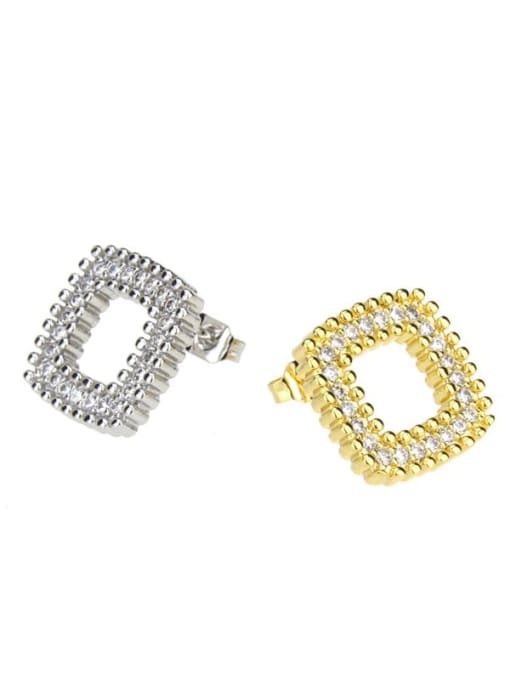renchi Brass Rhinestone  Minimalist Square Earring and Necklace Set 4