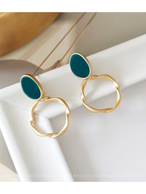 Matte gold Malachite blue Copper Enamel Geometric Minimalist Drop Trend Korean Fashion Earring