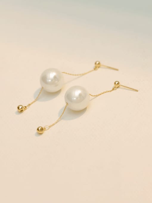 HYACINTH Brass Imitation Pearl Tassel Minimalist Threader Earring 3