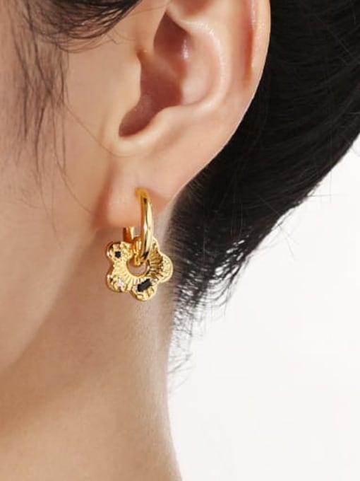 TINGS Brass Flower Vintage Huggie Earring 1