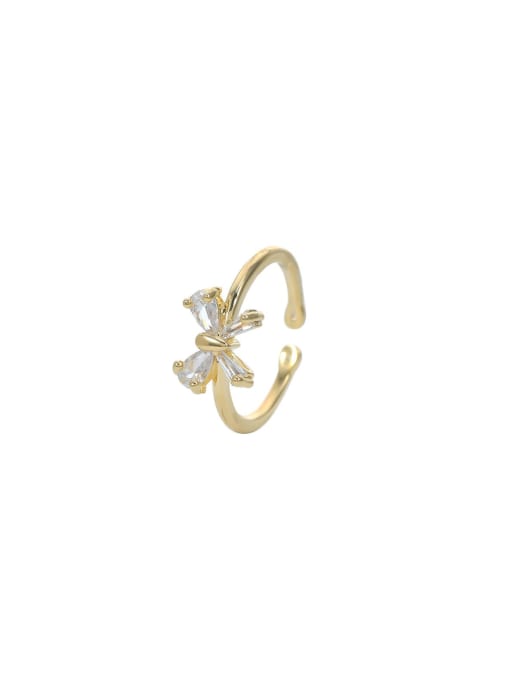 YOUH Brass Cubic Zirconia Flower Dainty Band Ring