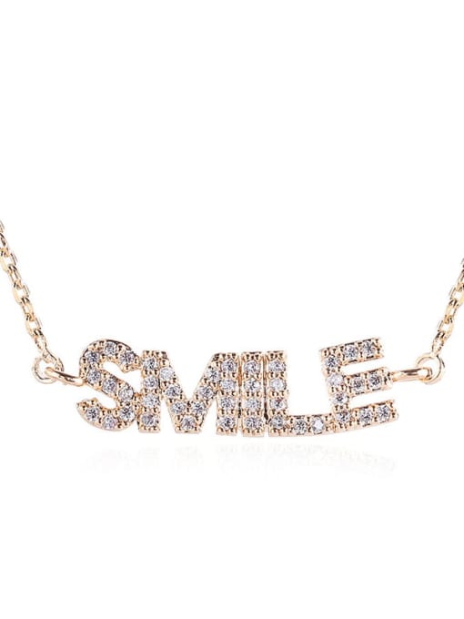 Champagne gold Brass Cubic Zirconia Letter Minimalist Necklace