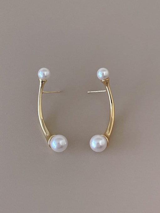 Gold earrings Brass Imitation Pearl Geometric Minimalist Stud Earring
