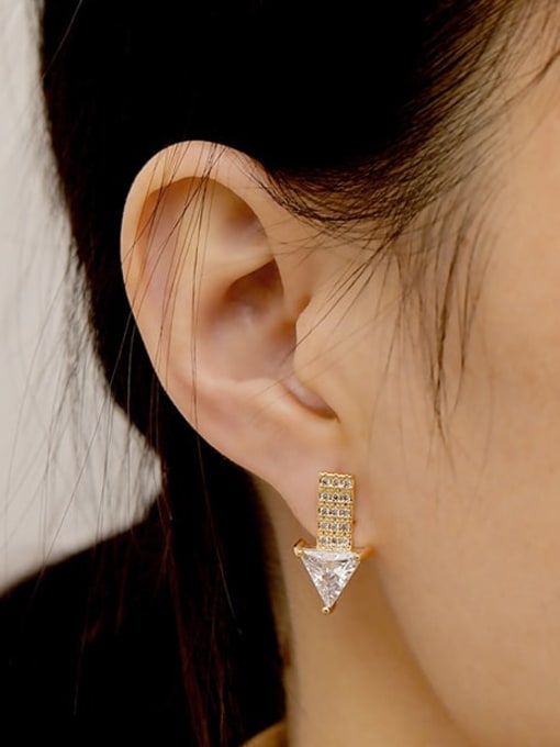 HYACINTH Brass Cubic Zirconia Asymmetry Geometric Vintage Stud Trend Korean Fashion Earring 1